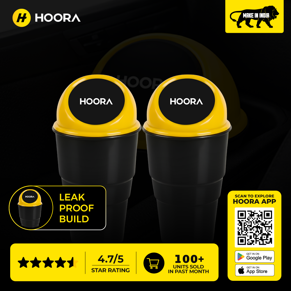 Hoora Compact Car Dustbin Pack of 2 (Leakproof Build)