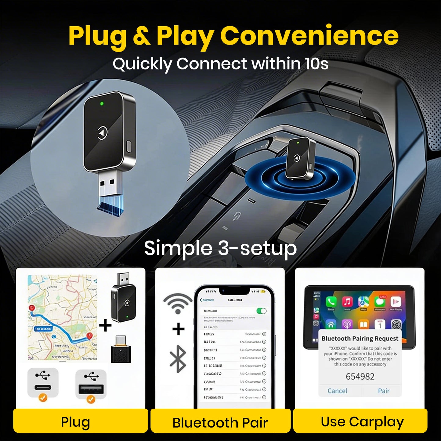 Hoora 2-in-1 Wireless CarPlay & Android Auto Adapter