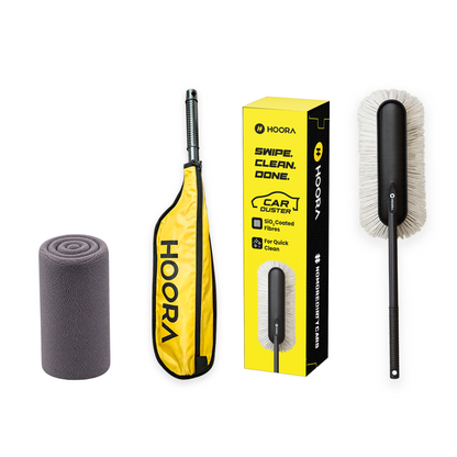 Hoora Quick Clean Car Duster + Hoora Microfiber Cloth Combo (With Streak-Free Drying)