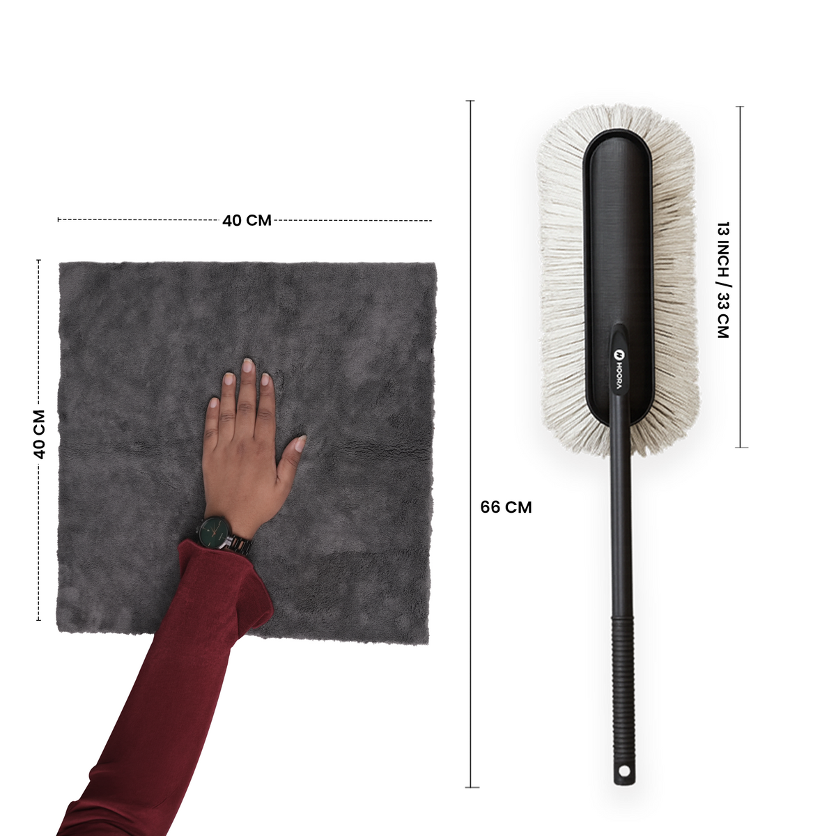 Hoora Quick Clean Car Duster + Hoora Microfiber Cloth Combo (With Streak-Free Drying)