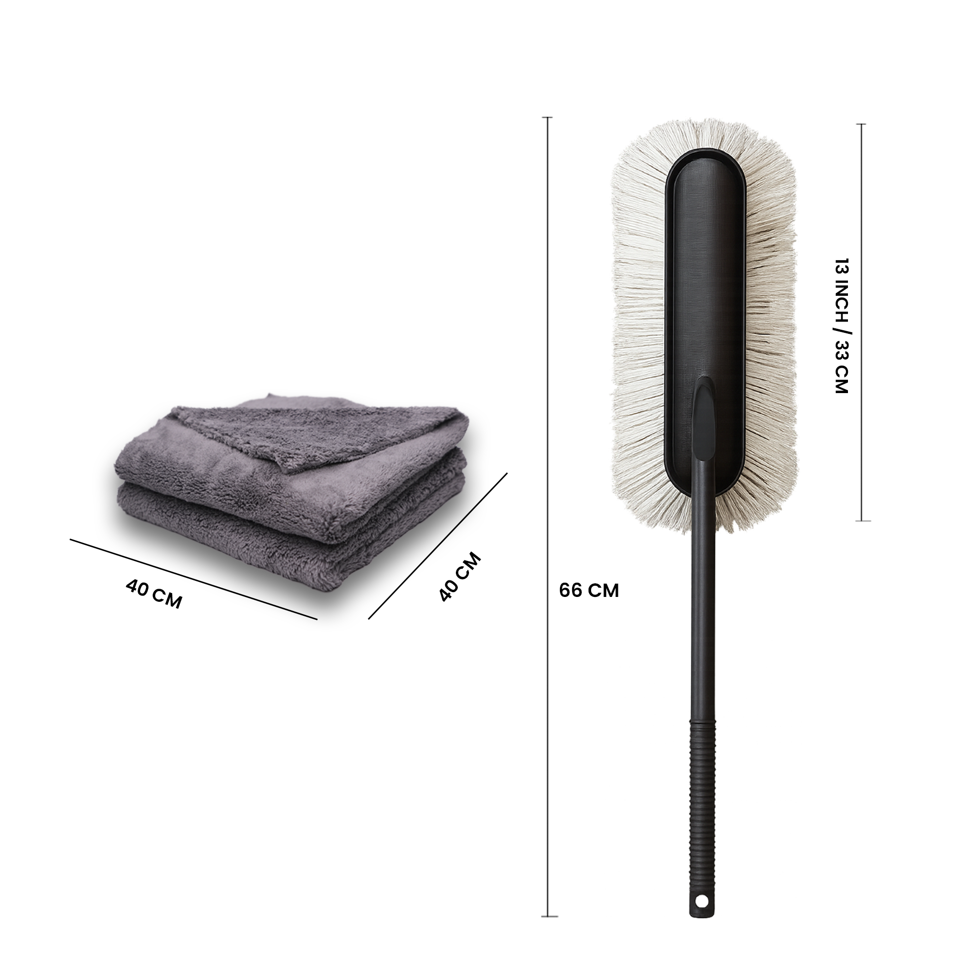 Hoora Quick Clean Car Duster + Hoora Microfiber Cloth Combo (With Streak-Free Drying)