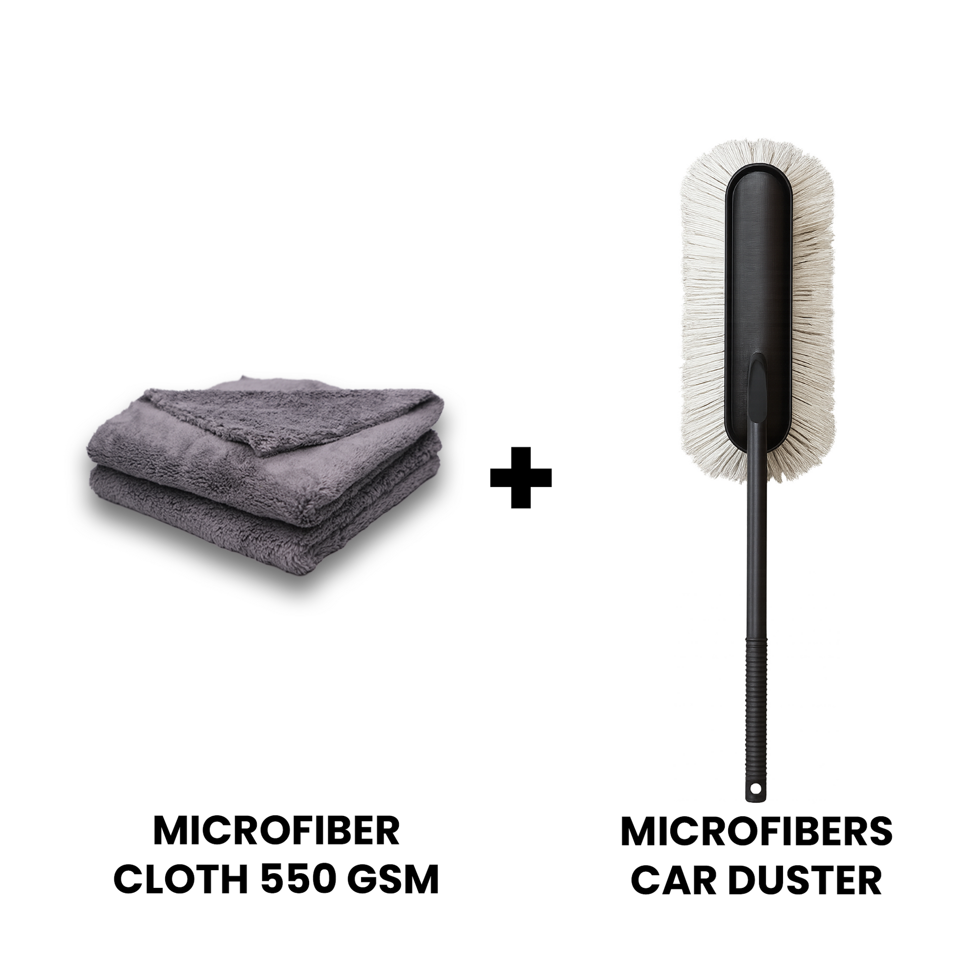 Microfiber cloth and car duster on a white background