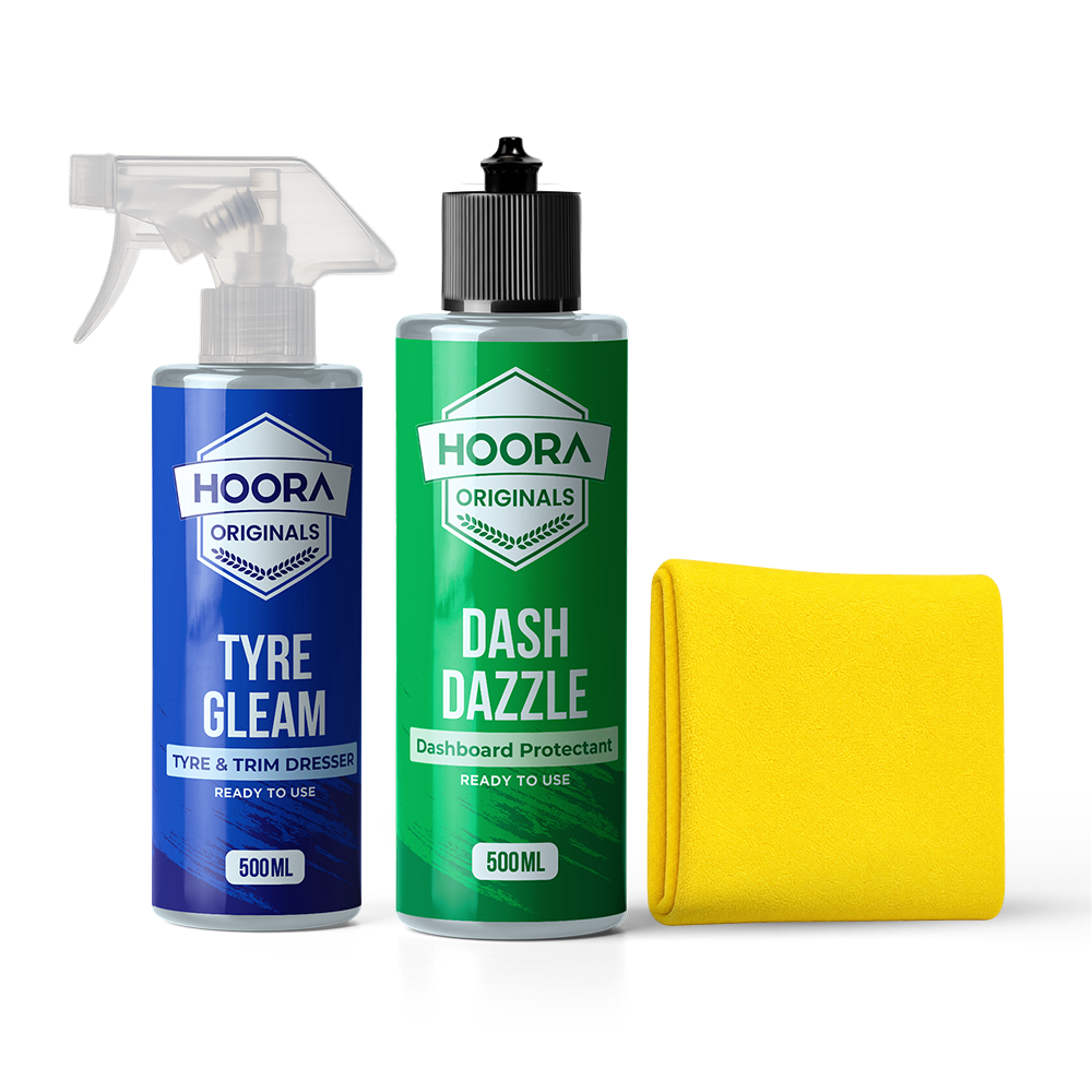 Hoora Dashboard Polish + Tyre Polish + 350 GSM Microfiber Cloth (Combo)