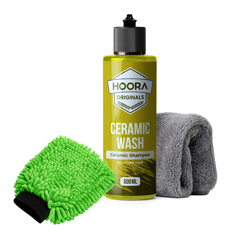 Hoora Ceramic Shampoo + 550 GSM Microfiber Cloth + Microfiber Car Wash Mitt (Pack of 1) (Combo) - Hoora
