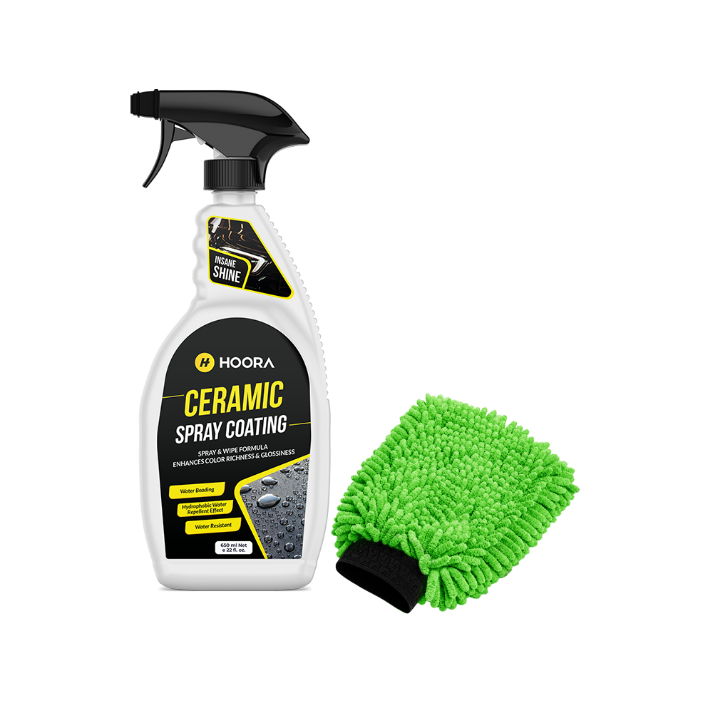 Hoora Hybrid Ceramic Spray Coat 650ml + Microfiber Car Wash Mitt (For Showroom Shine)
