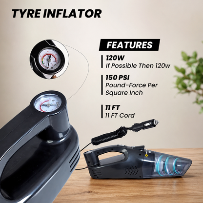 Hoora 2-in-1 Car Vacuum Cleaner & Tyre Inflator (With High-Power Motor & Built-In LED Light)