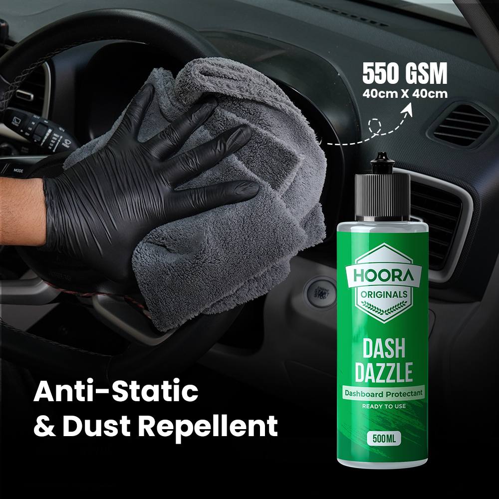 Hoora Dashboard Polish + Tyre Polish + 550 GSM Microfiber Cloth (Combo)