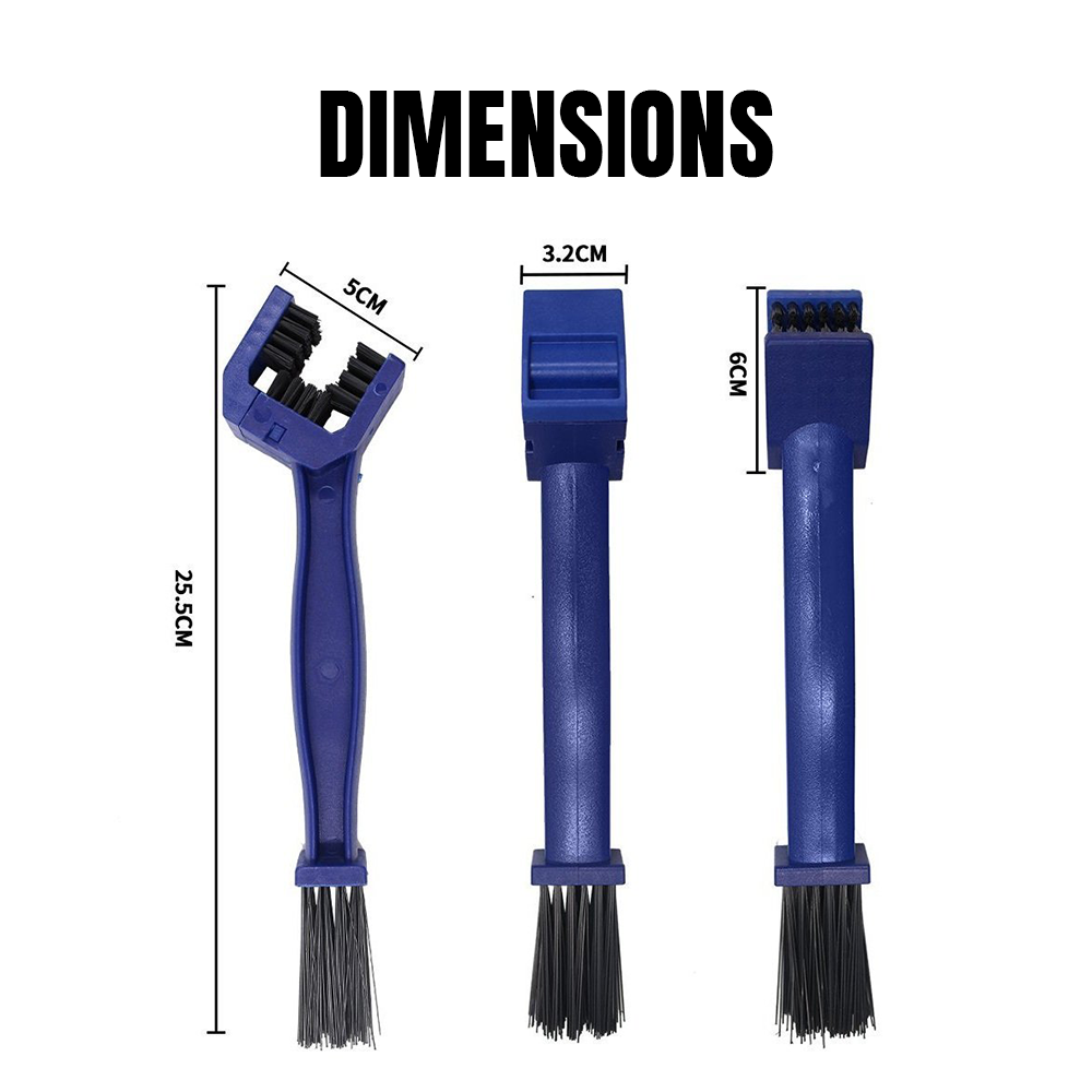 A blue plastic cleaning brush shown from three angles with overlaid dimension labels reading 25.5 cm, 5 cm, 3.