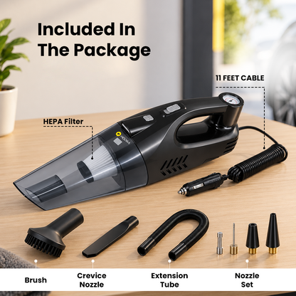 Hoora 2-in-1 Car Vacuum Cleaner & Tyre Inflator (With High-Power Motor & Built-In LED Light)