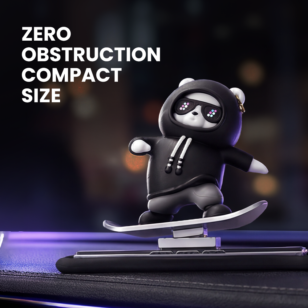 Hoora Sliding Skateboard Panda Dashboard Decor (Dynamic Motion Effect)