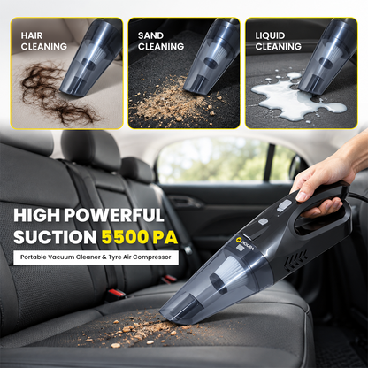 Hoora 2-in-1 Car Vacuum Cleaner & Tyre Inflator (With High-Power Motor & Built-In LED Light)