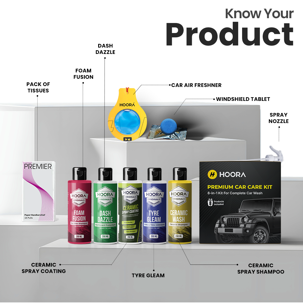 Hoora Premium Car Care Kit (8-in-1 Solution - 200ml Each)