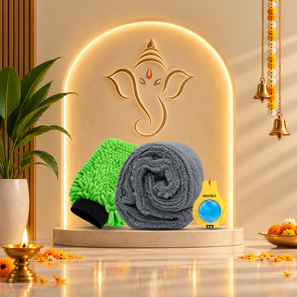 Everyday Car Essentials (Wash Mitt + 550 GSM Cloth + Air Freshener)