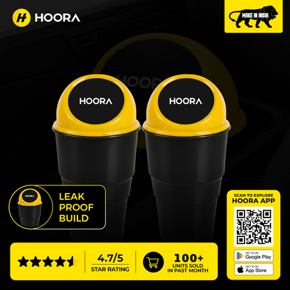 Hoora Compact Car Dustbin Pack of 2 (Leakproof Build)