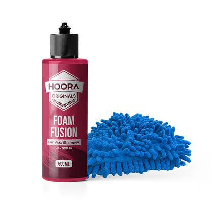 Hoora Foam Car Wash Combo (Foam Fusion Car Shampoo 500ml + Microfiber Car Wash Mitt 350 GSM)