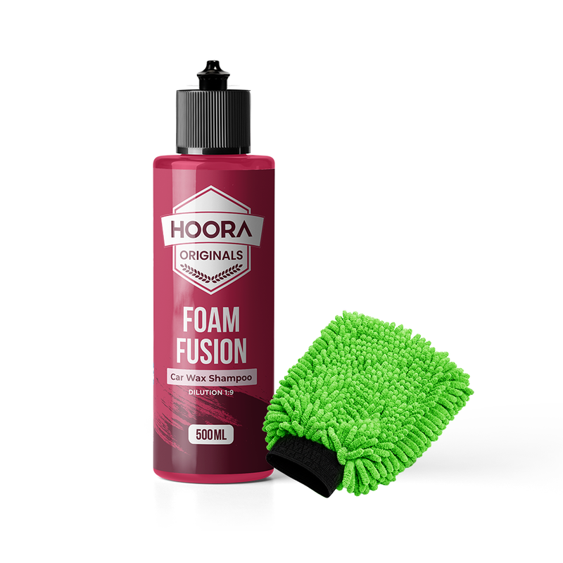 Hoora Foam Car Wash Combo (Foam Fusion Car Shampoo 500ml + Microfiber Car Wash Mitt 350 GSM) - Hoora