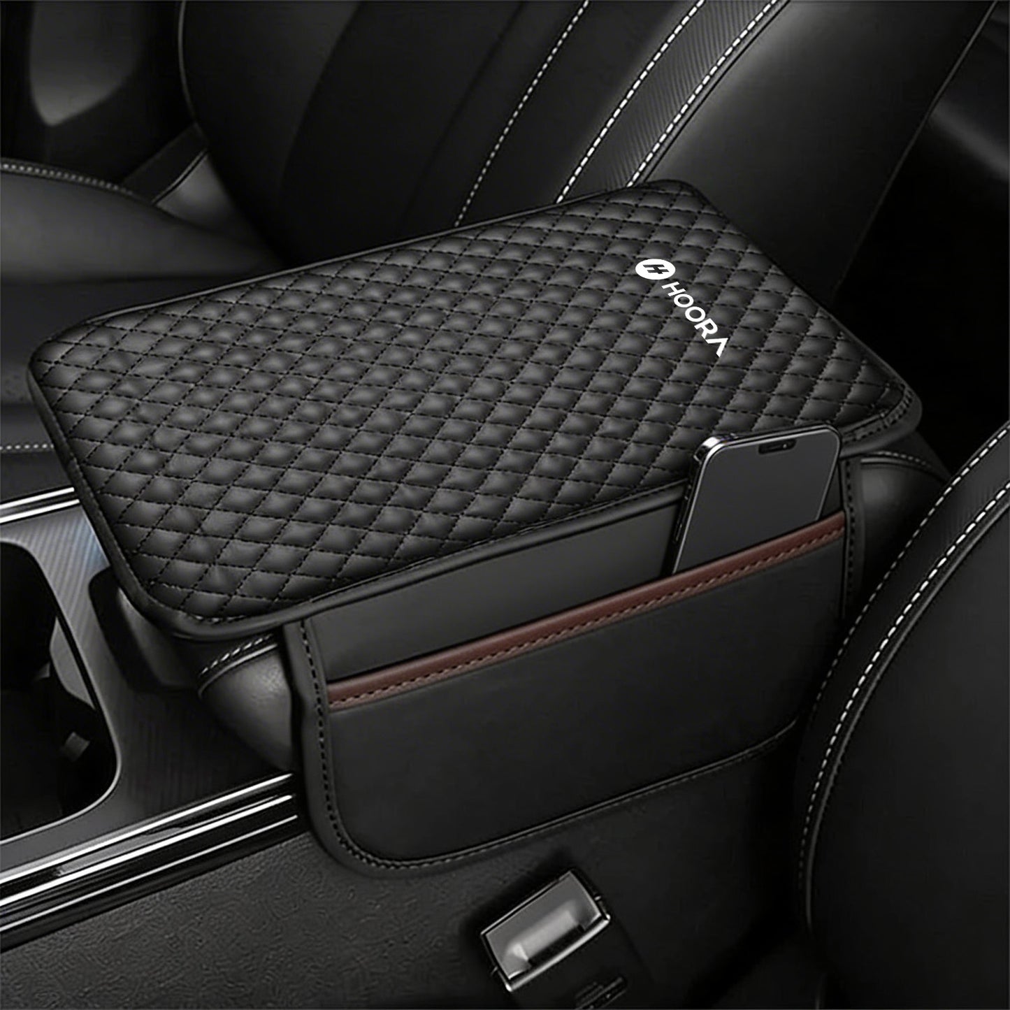Hoora Luxury Car Armrest Cushion with Dual Side Pockets