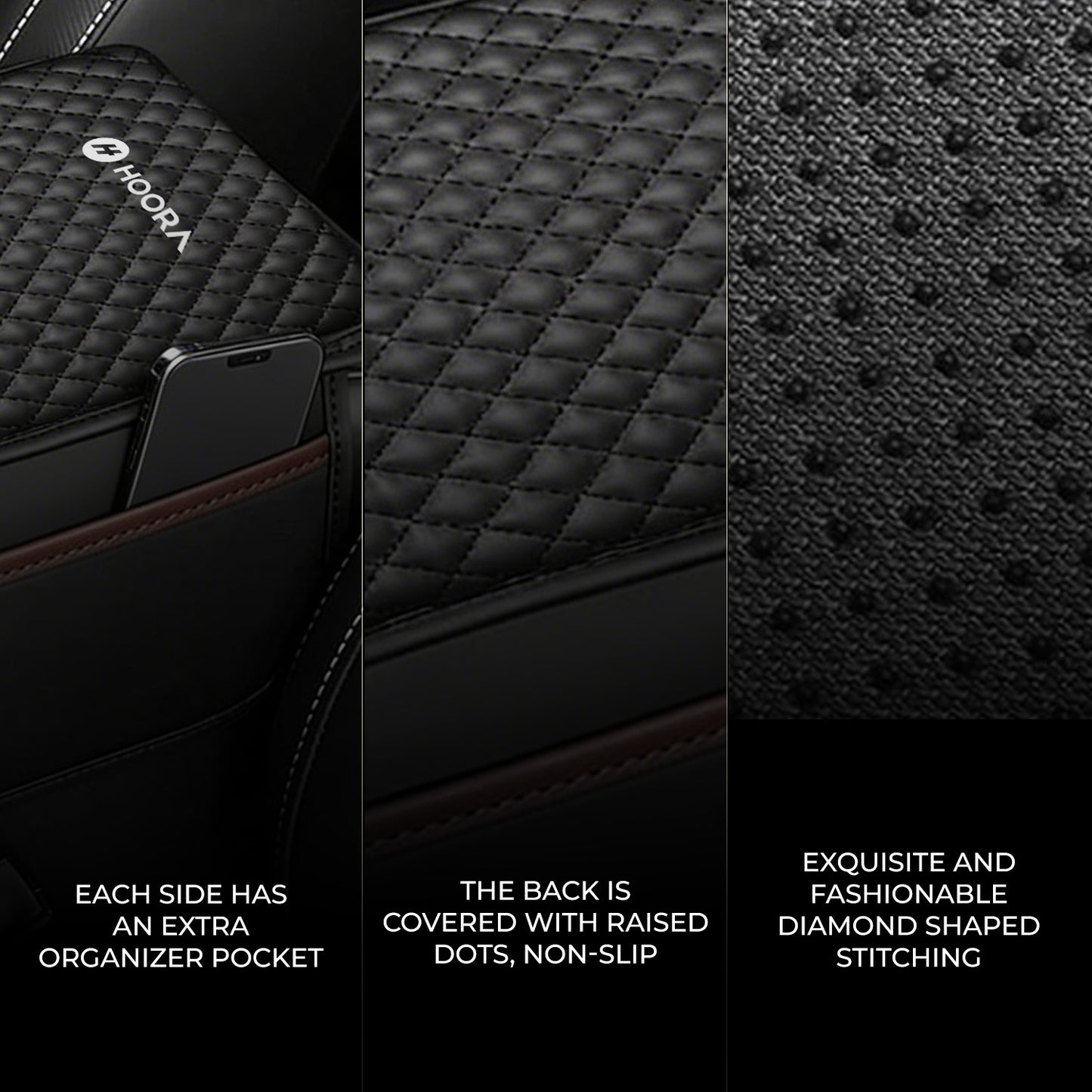 Hoora Luxury Car Armrest Cushion with Dual Side Pockets