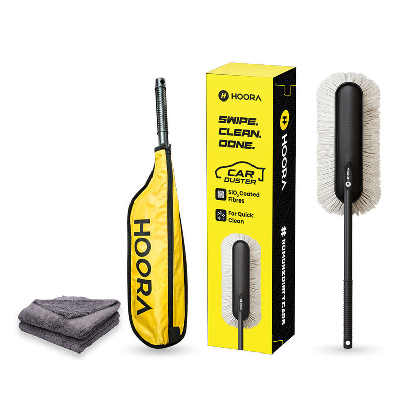 Hoora Quick Clean Car Duster + Hoora Microfiber Cloth Combo (With Streak-Free Drying)