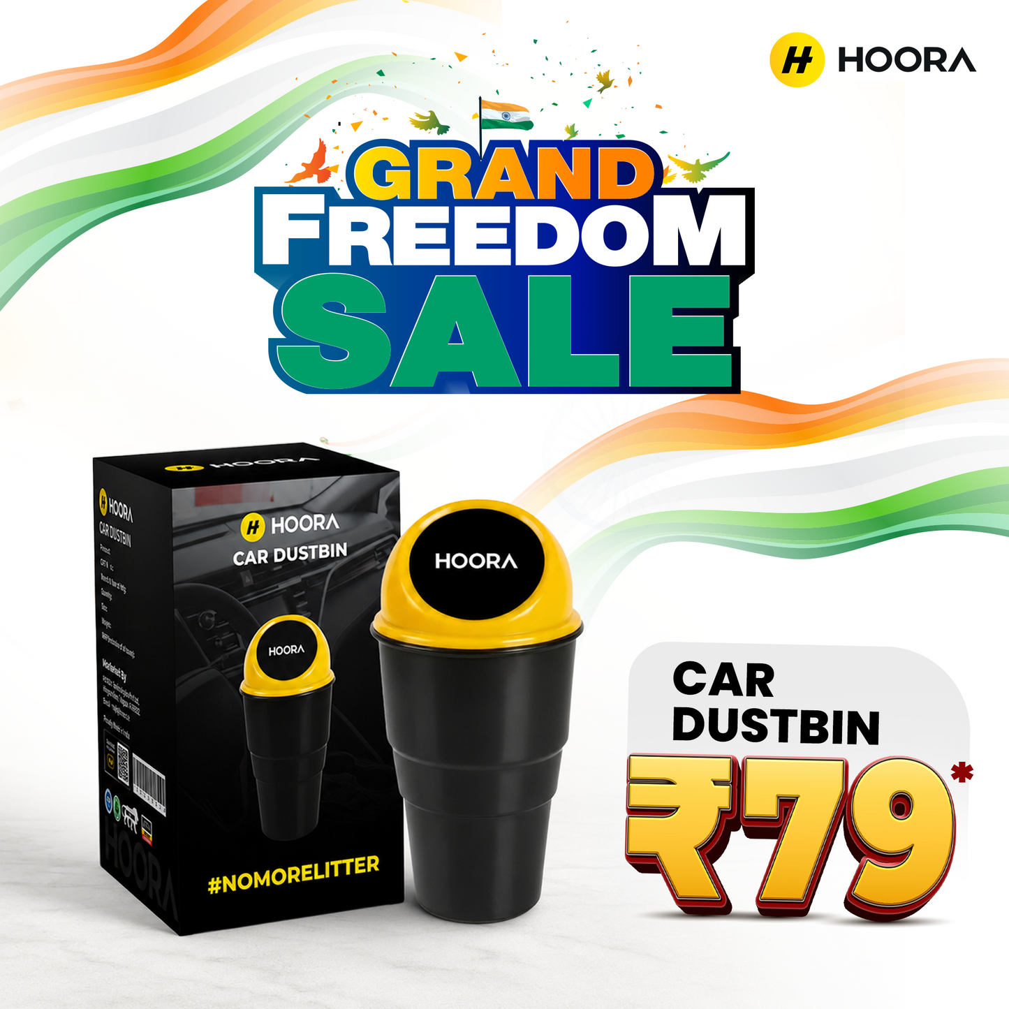 Hoora Compact Car Dustbin Pack of 1 (Leakproof Build)