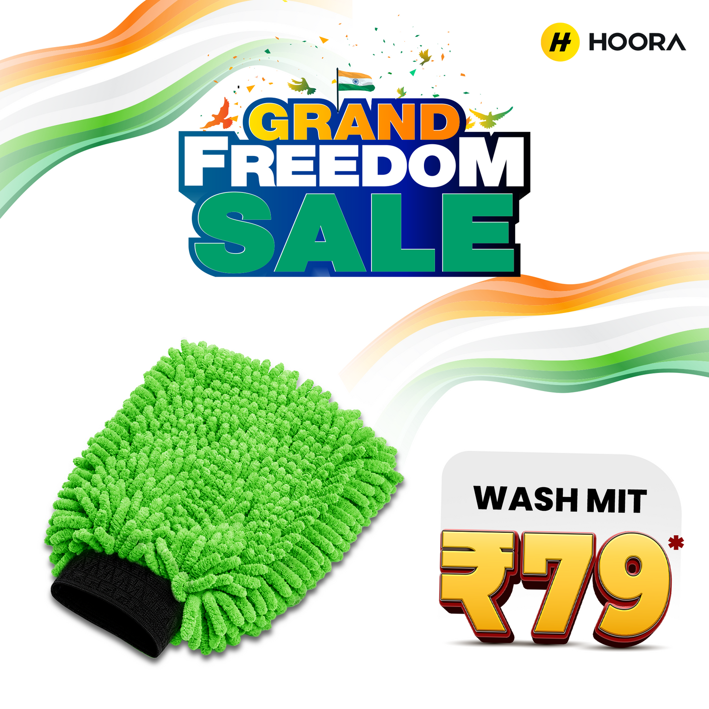 Hoora Microfiber Car Wash Mitt (350 GSM)(Pack of 1)