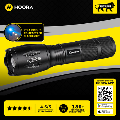 Hoora Tactical LED Flashlight (With Adjustable Focus Zoom)
