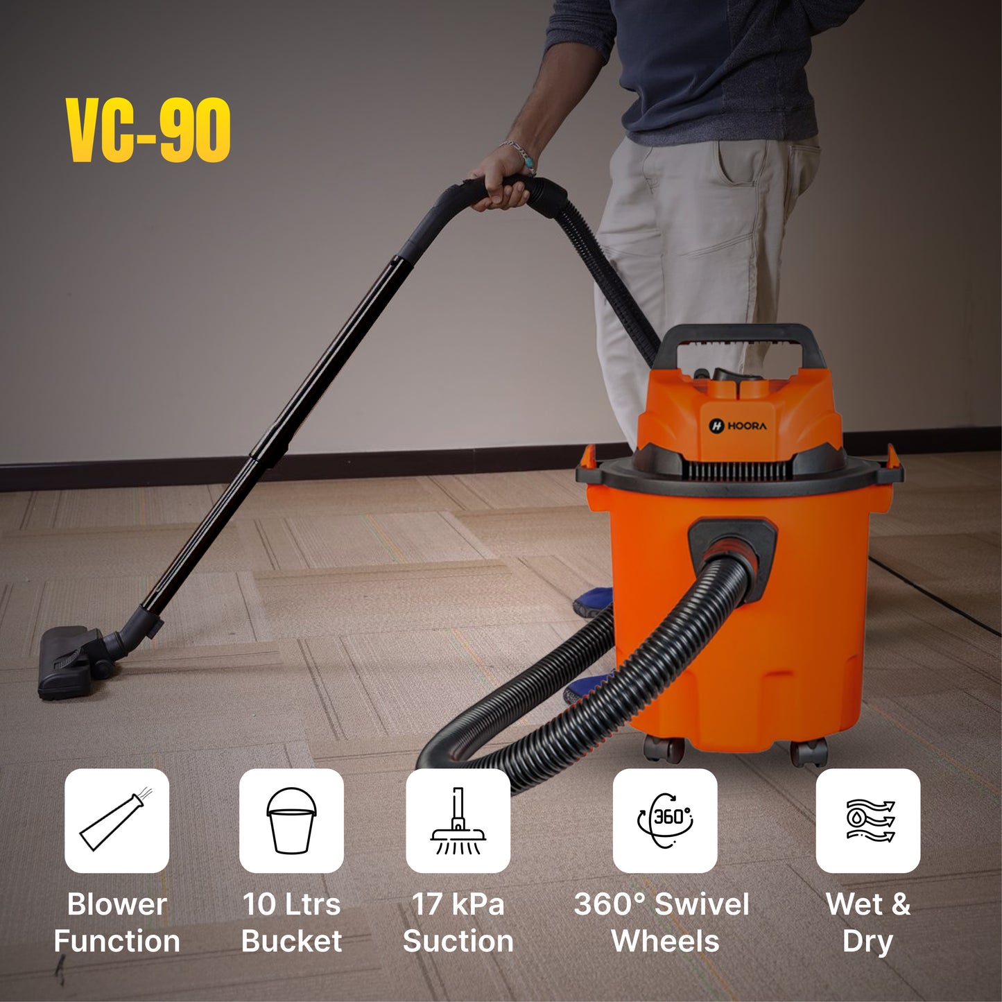 Hoora Wet & Dry Vaccum Cleaner 10L + Accessory Kit